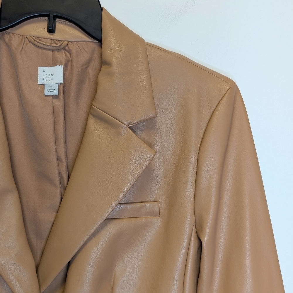 A New Day Women's Faux Leather Relaxed Fit Blazer Camel - Picture 6 of 14